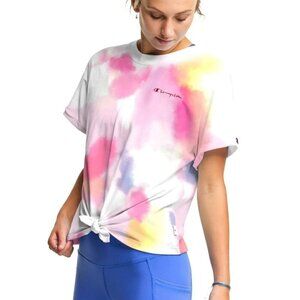 NWT Champion Womens TieDye Print Tie Front Soft Cotton Blend Active Yoga T-Shirt